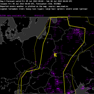 Fig. 1: Day 1 forecast for Fri 5 July 2013, issued by team 1.