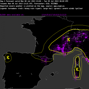 Fig. 2: Day 1 forecast for Mon 8 July 2013.