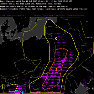 Fig. 1: Verification of the day 1 forecast issued on Thu 11 July 2013.