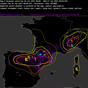 Fig. 8: Verification of the day 1 forecast valid for Tue 16 July 2013.