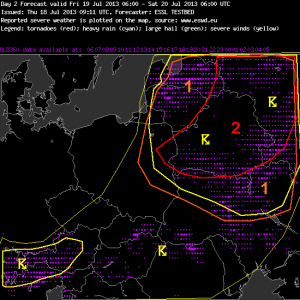 Fig. 4a: Verification of the day 2 forecast issued on Thu 18 July 2013, valid for Fri 19 July 2013.