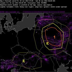 Fig. 4b: Verification of the day 1 forecast issued on Fri 19 July 2013.